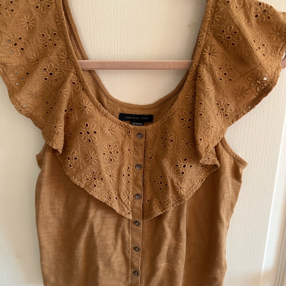 American Eagle Outfitters Brown Flutter Sleeve off shoulder blouse